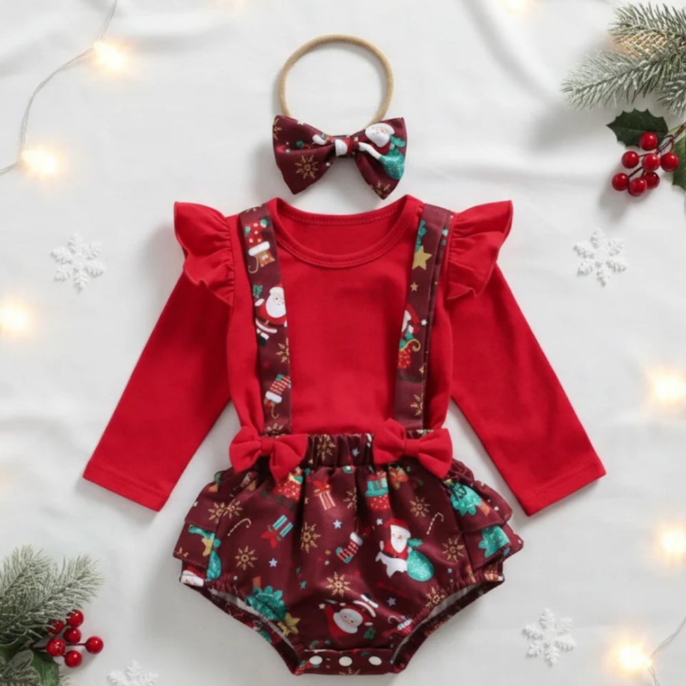 Festive Red Baby Romper with Bow
